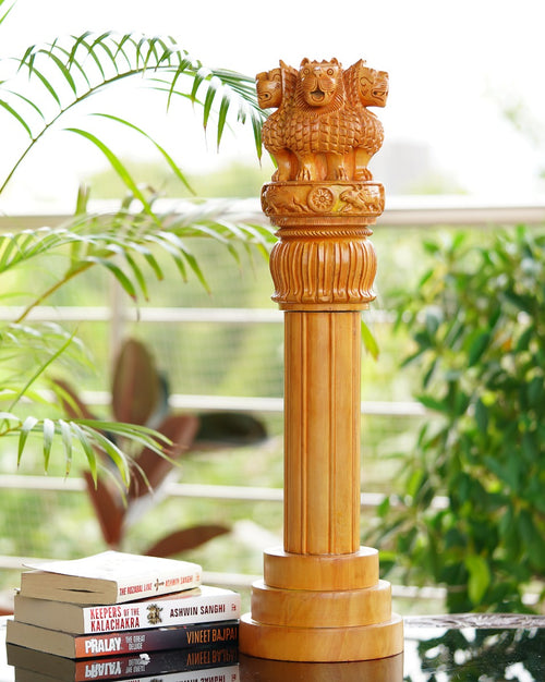 Ashok Stambh Hand-Carved Wooden Sculpture — false