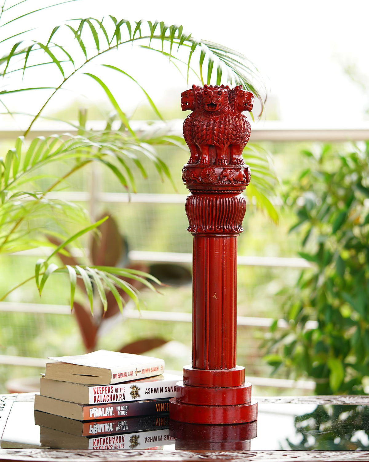 Kadam Wood Handcrafted Ashok Stambh — 14 inch, Red
