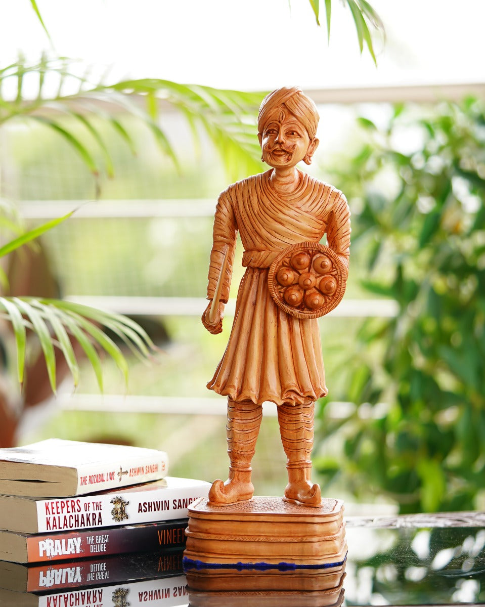 Maharaja Hand-Carved Wooden Statue — false