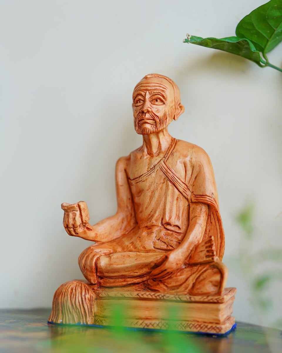Meditating Saint Hand-Carved Wooden Statue — false