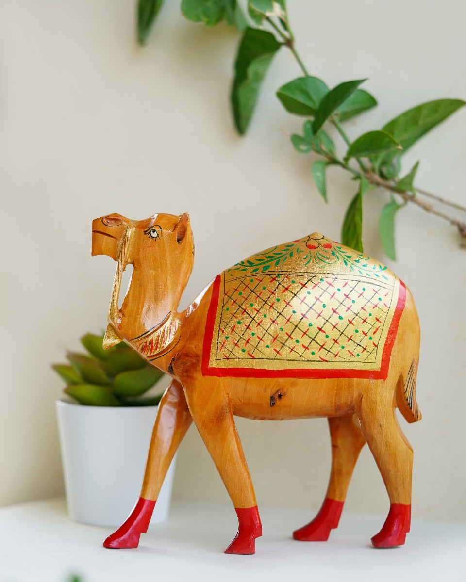 Beautiful Hand Painted Camel Wooden Sculpture — false