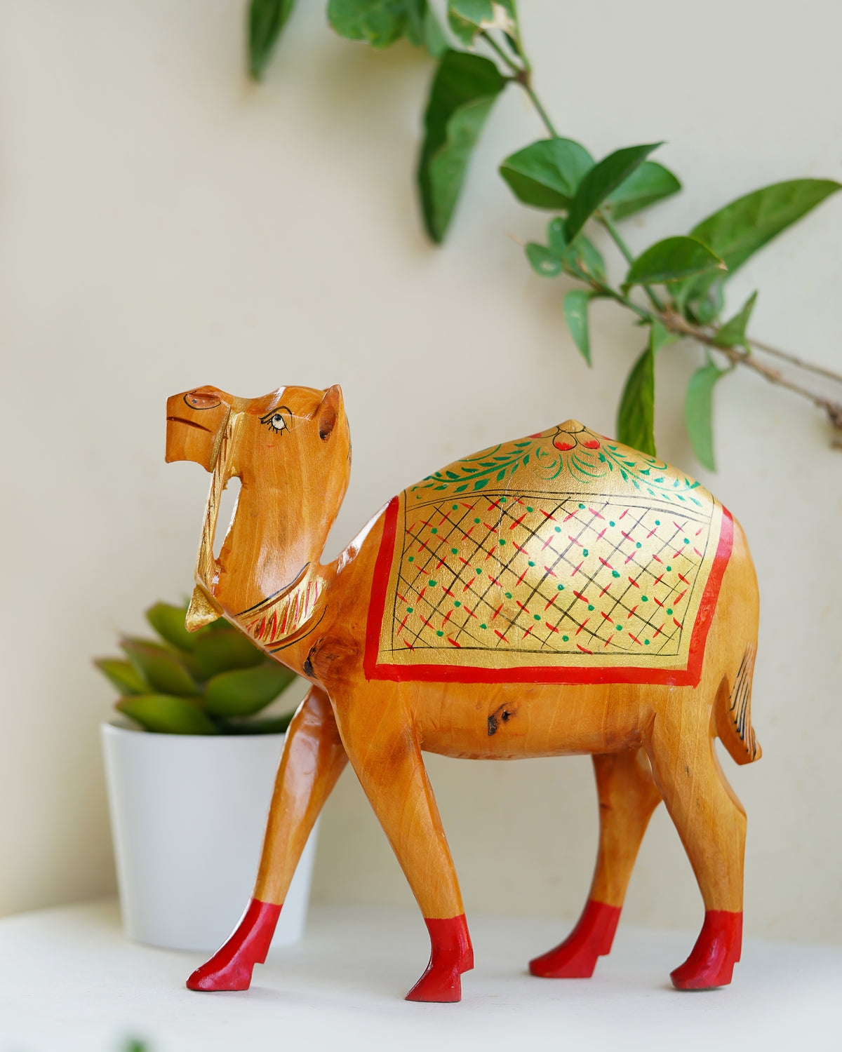 Beautiful Hand Painted Camel Wooden Sculpture — 3 inch, Brown