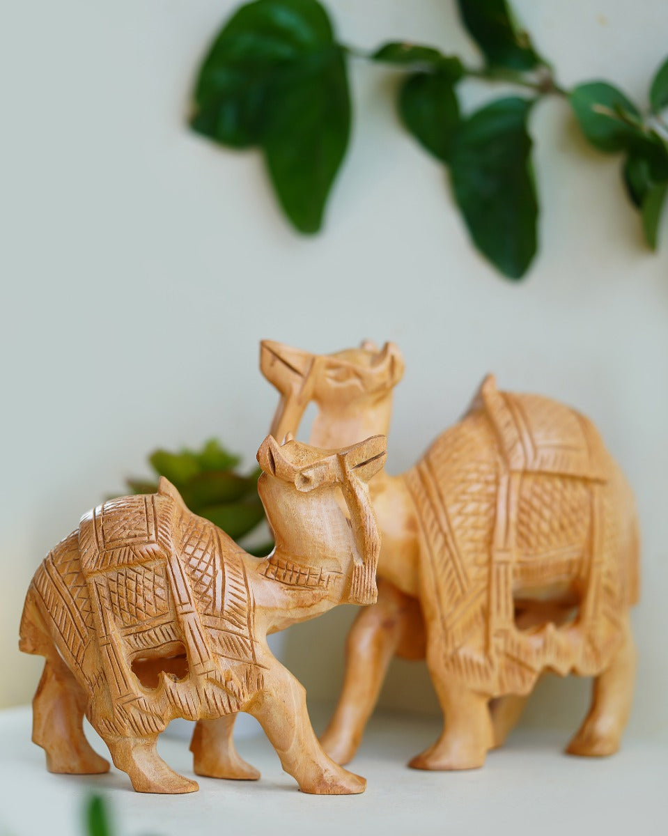Hand-Carved Wooden Sculptures of Camel — false