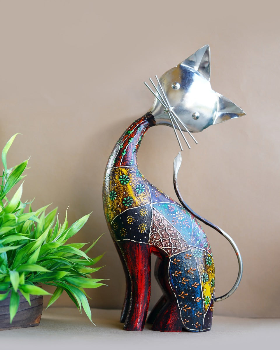 Multicolored Metal Cat Decorative Showpiece — false