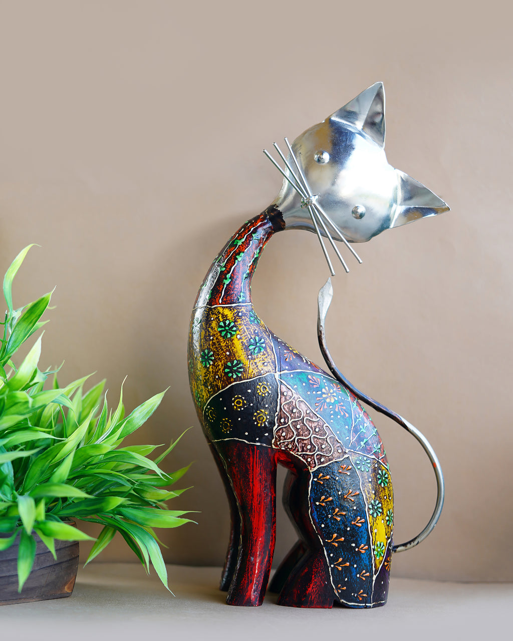 Multicolored Metal Cat Decorative Showpiece — 6 inch
