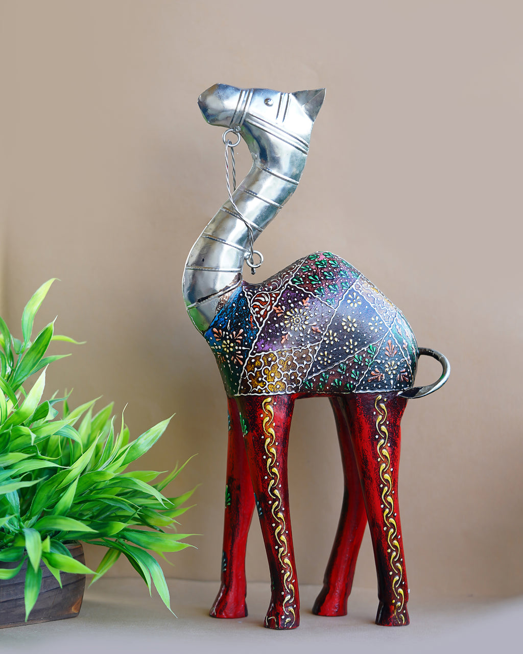 Multicolored Metal Camel Decorative Showpiece — 10 inch