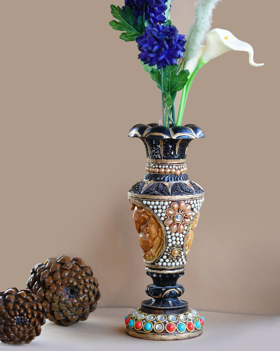 Hand Carved Wooden Flower Vase — false