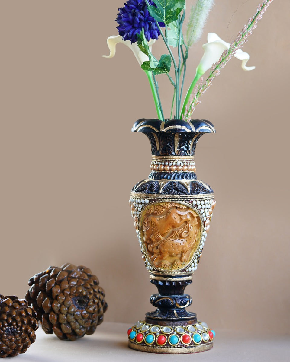 Hand Carved Wooden Flower Vase — false