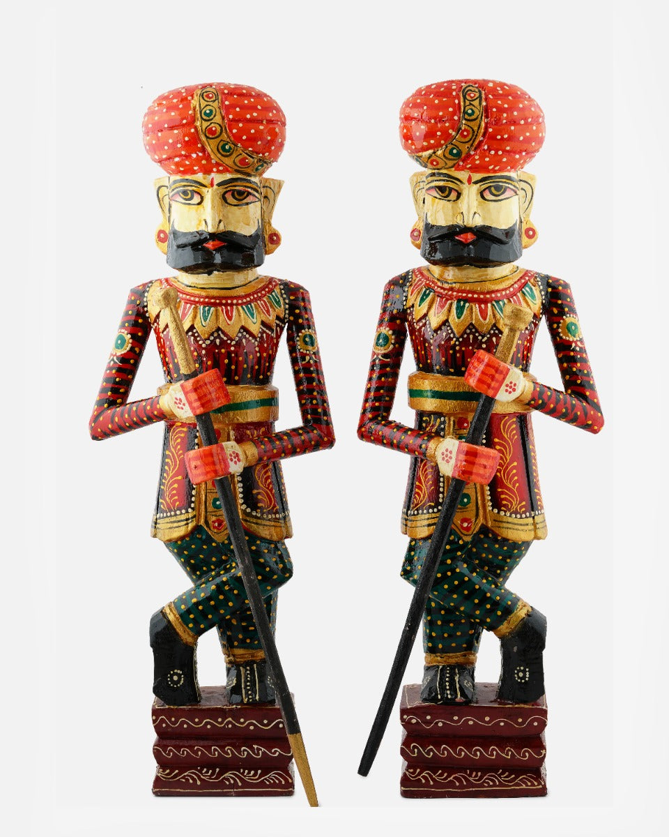 Hand-Painted Wooden Rajasthani Darban 'Gatekeeper' Statue — false