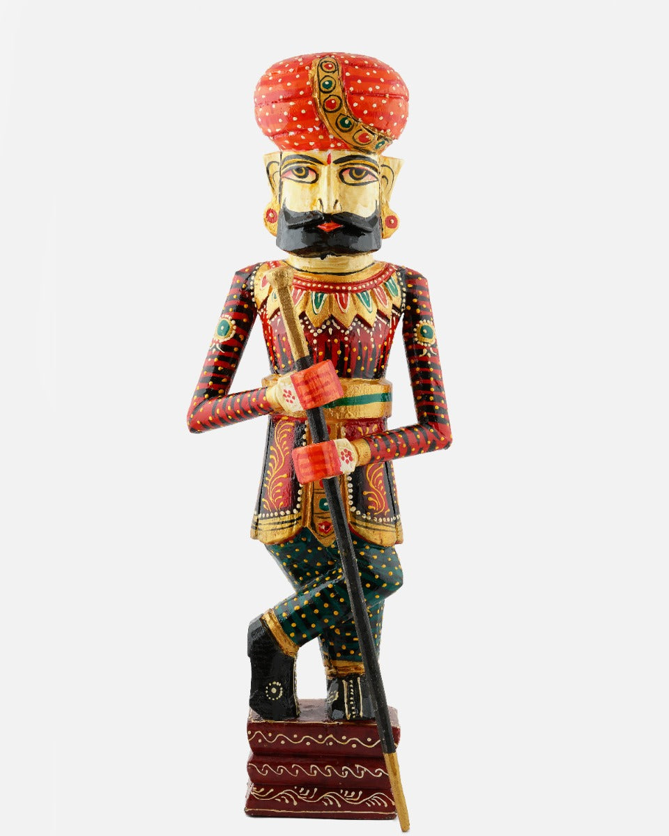 Hand-Painted Wooden Rajasthani Darban 'Gatekeeper' Statue — false
