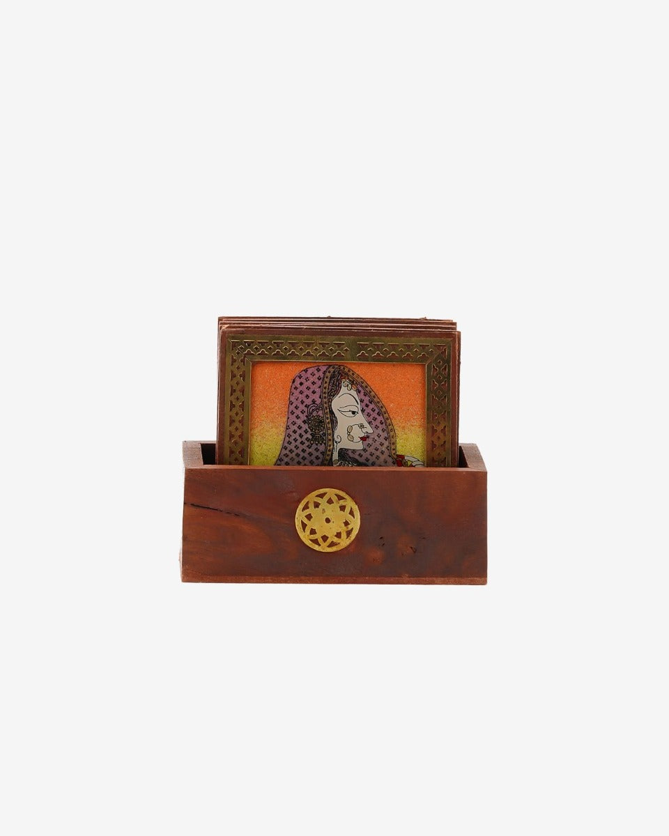 Wooden Handcrafted Rajasthani Design Coaster — false