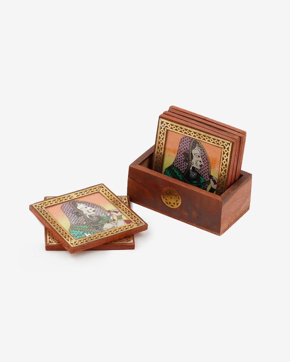 Wooden Handcrafted Rajasthani Design Coaster — false