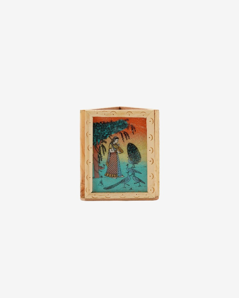 Wooden Handcrafted Rajasthani Design Pen Stand — false
