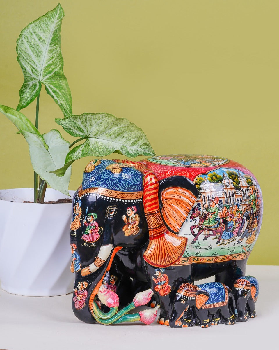 Hand-Painted Elephant Wooden Craft- Set of 3 — false