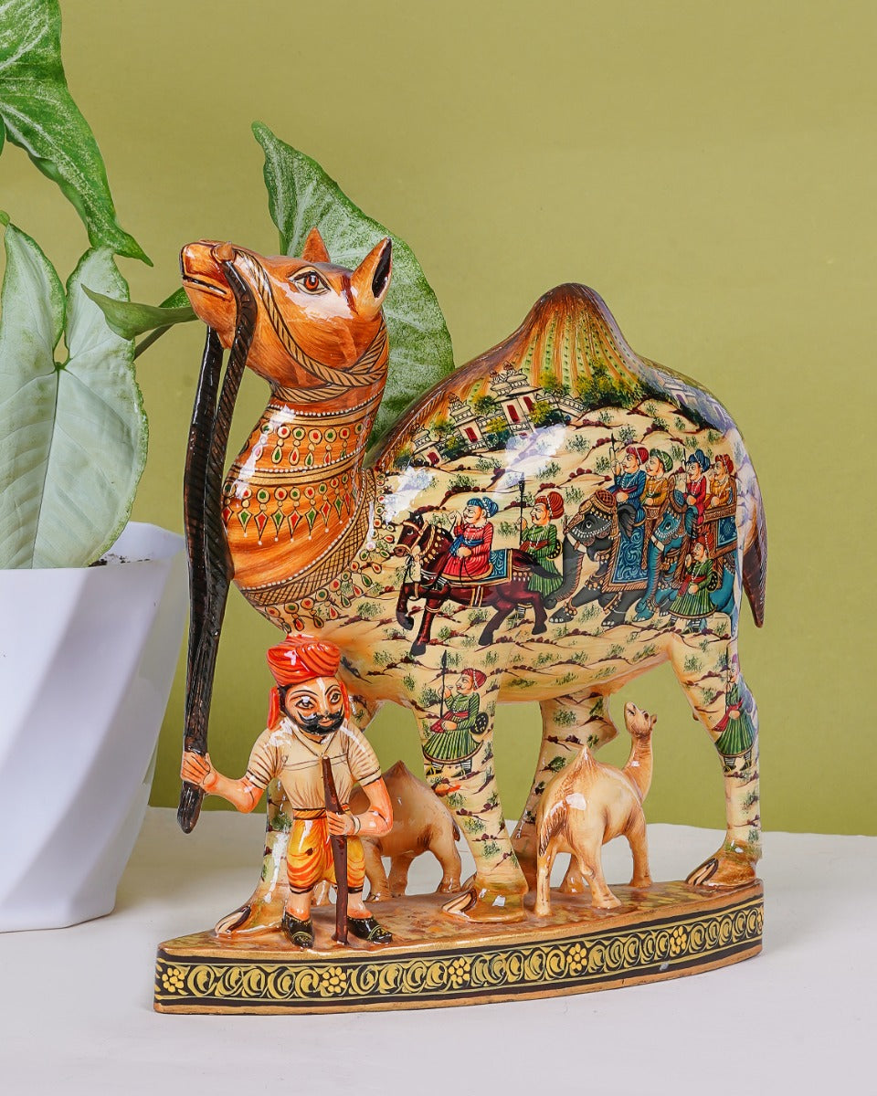 Hand Painted Wooden Camel Statue — false