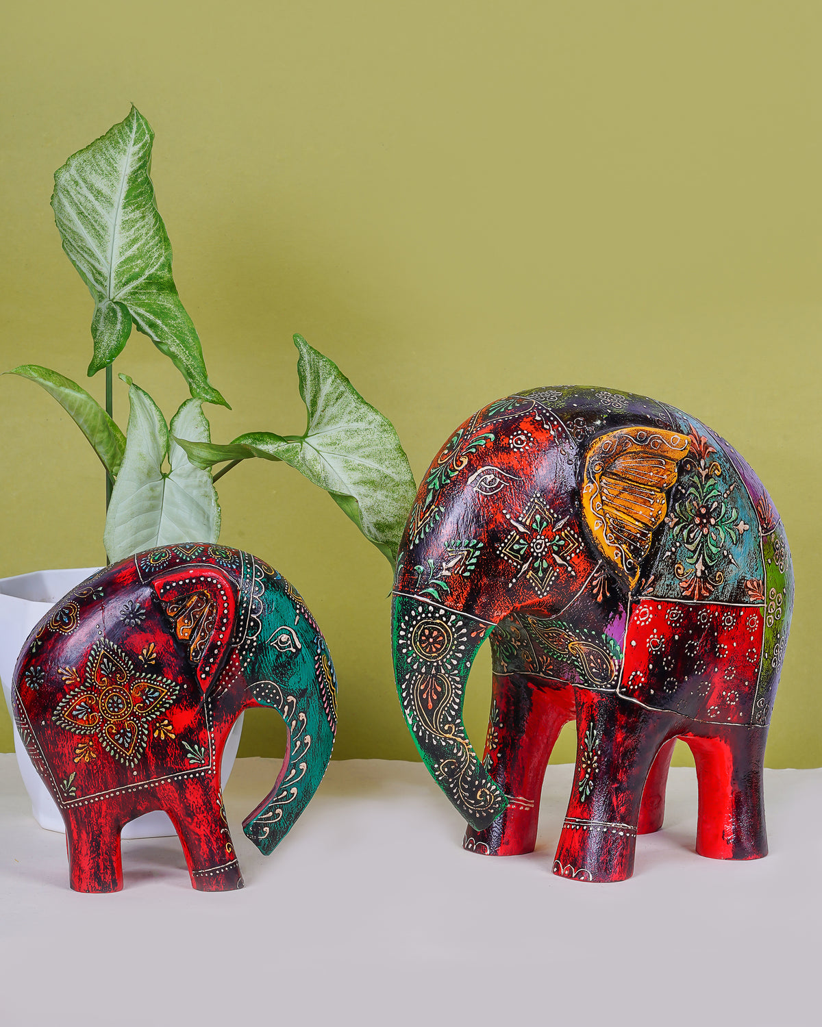 Hand-Painted Elephant- Kadam Wood Craft — 10 inch