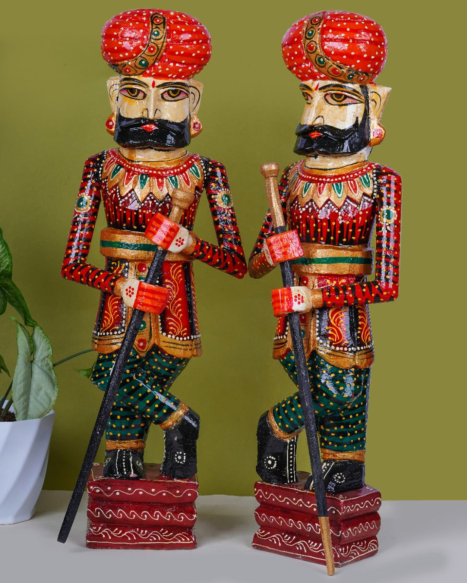 Hand-Painted Wooden Rajasthani Darban 'Gatekeeper' Statue — false