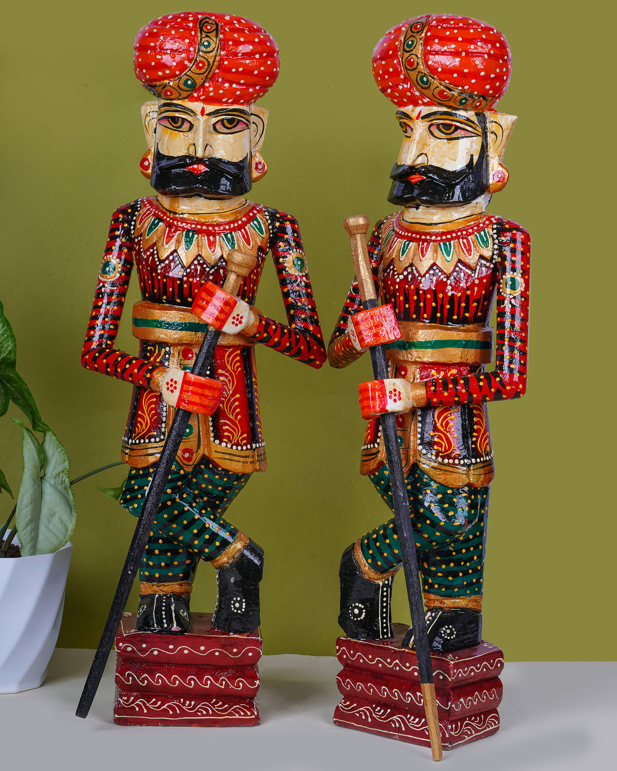 Hand-Painted Wooden Rajasthani Darban 'Gatekeeper' Statue — 15 inch