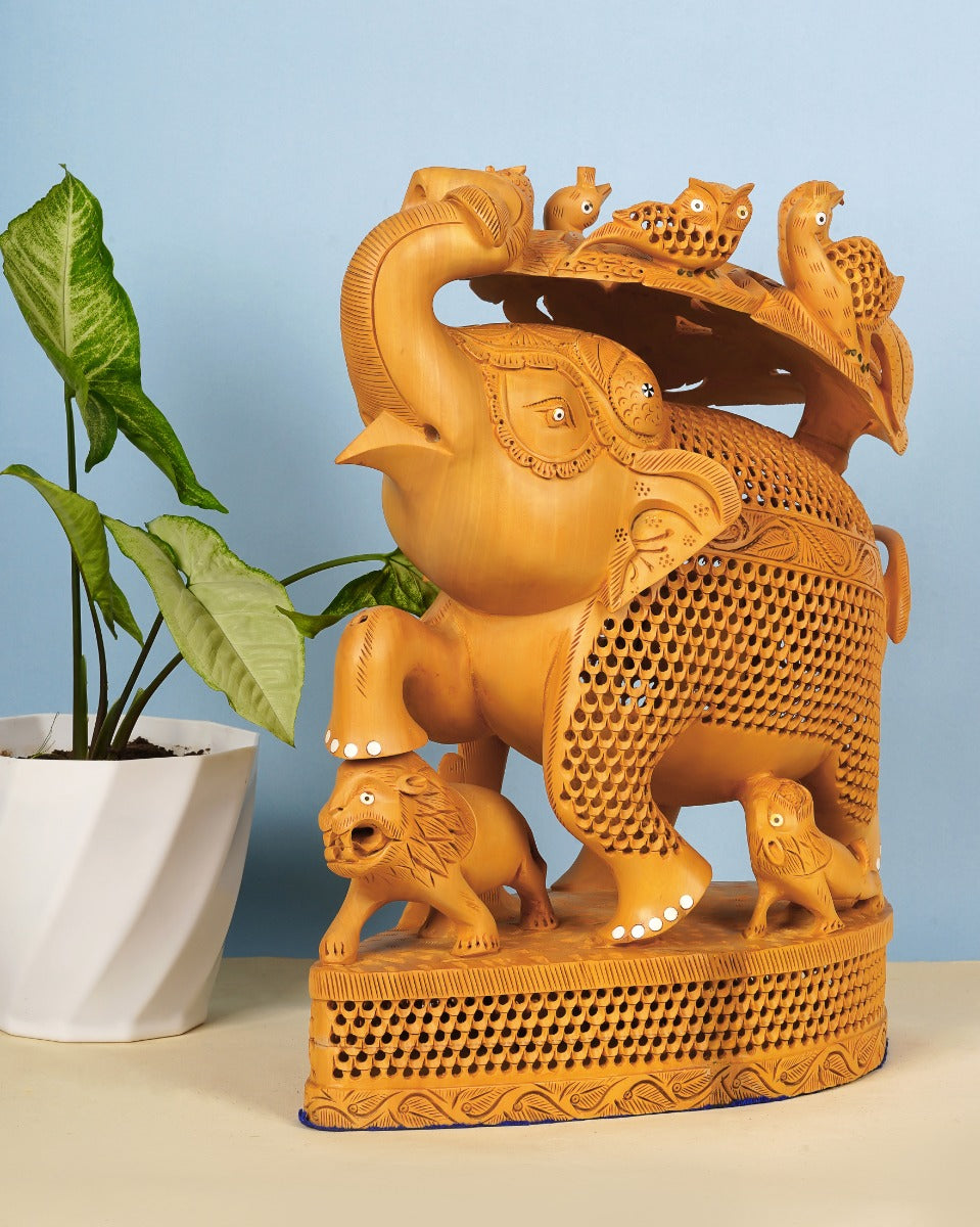 Hand-Carved Elephant Trunk Up Ambari - 15 Inches — false