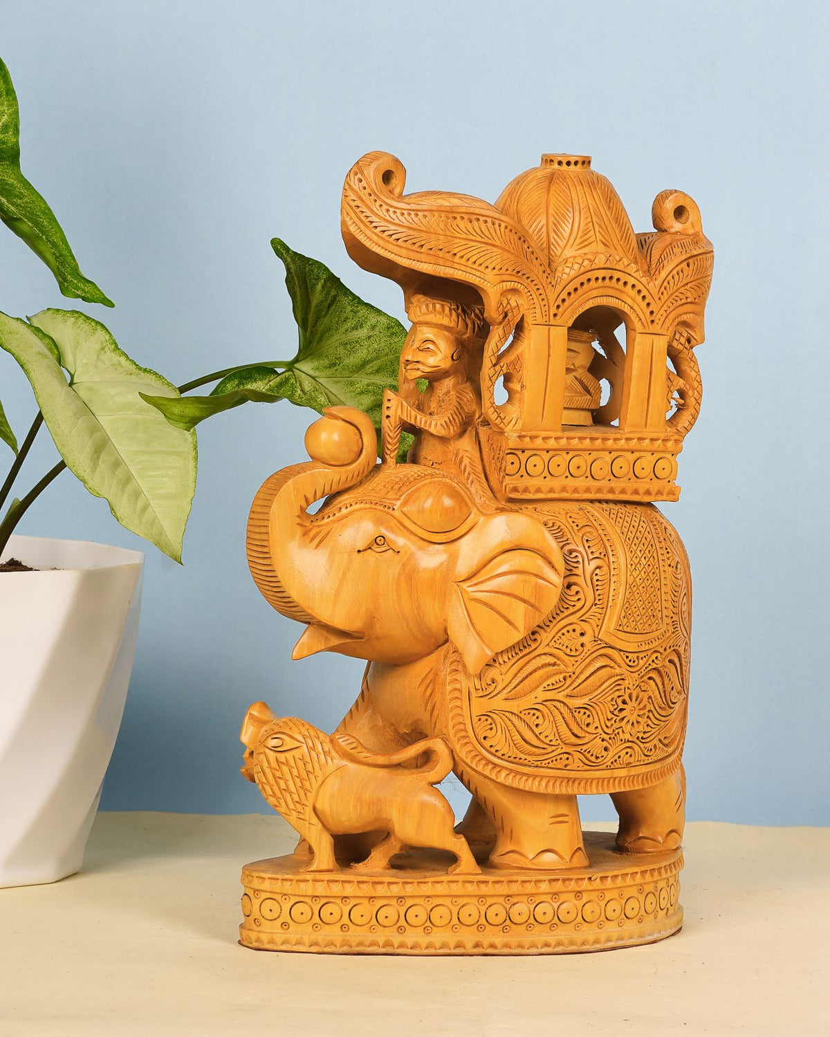 Kadam Wood Handcrafted Ambabari Elephant — 8 inch