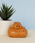 Laughing Buddha Wooden Handmade Sculpture — 3 inch, Brown