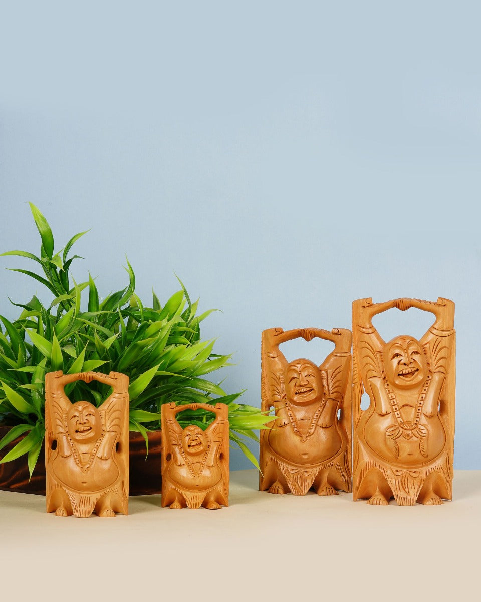 Laughing Buddha Statue - Wooden Handicraft — false