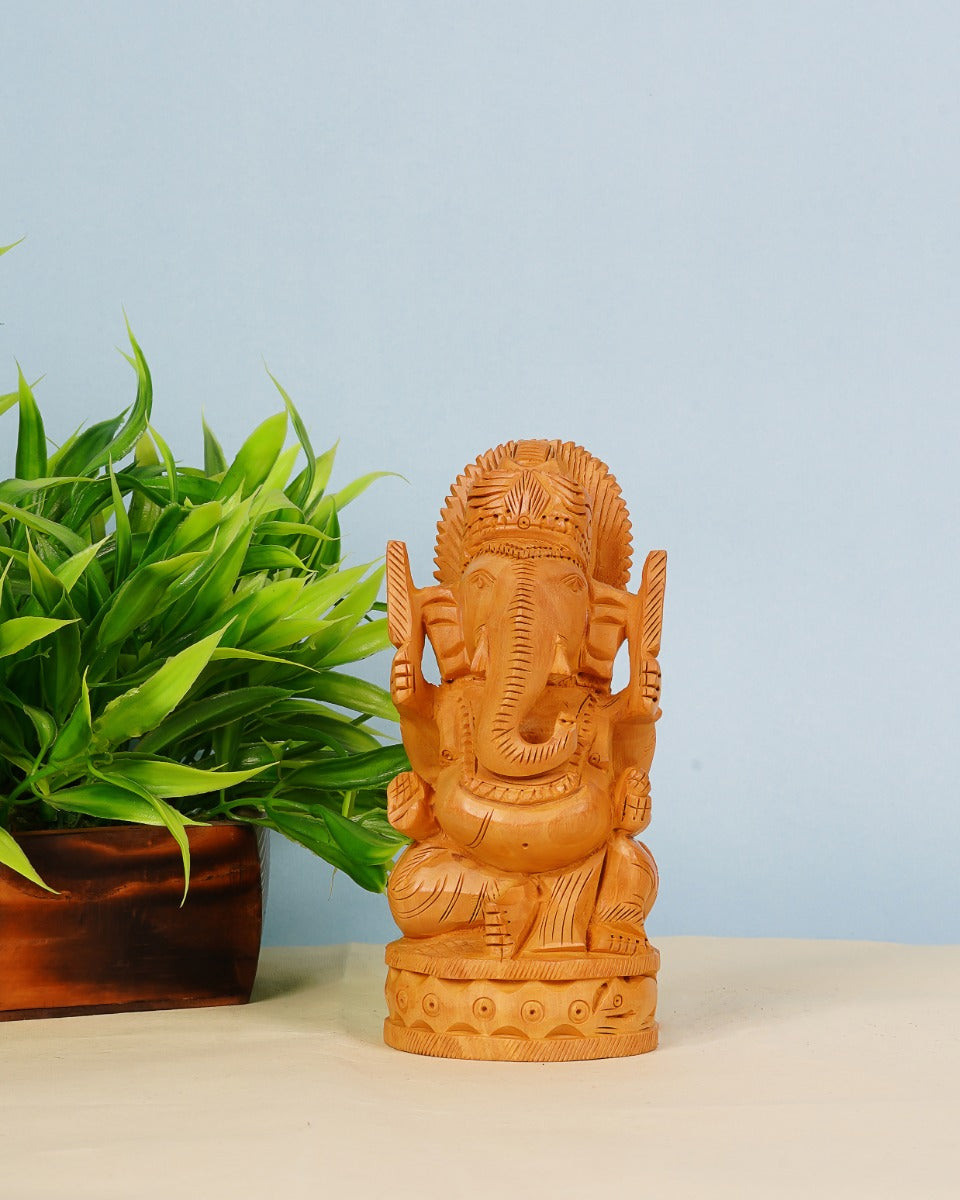 Wooden Figurine of Lord Ganesha — false