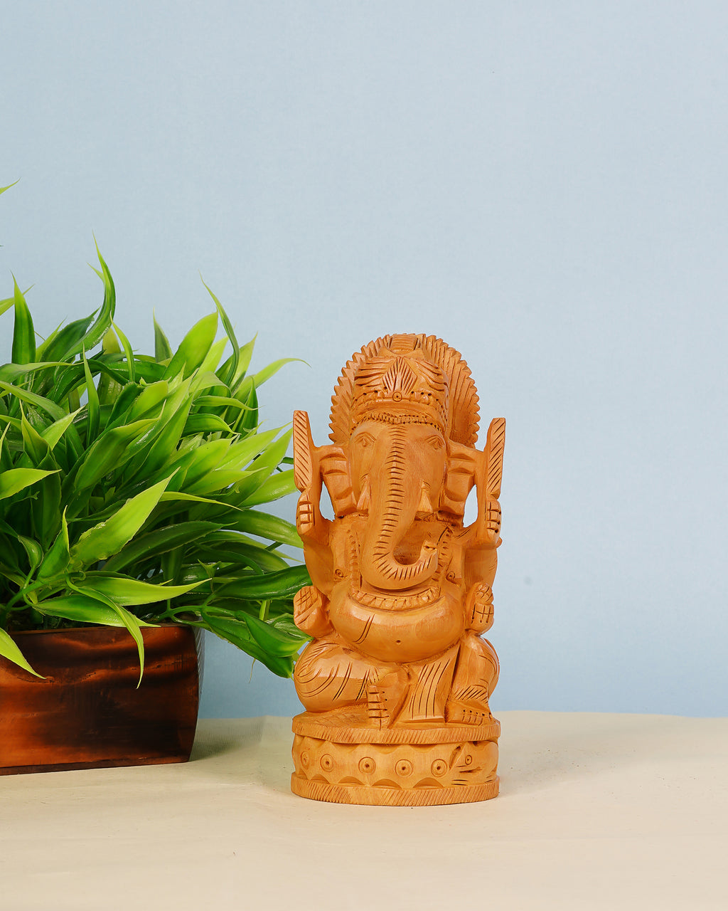Wooden Figurine of Lord Ganesha — 2 inch, Brown