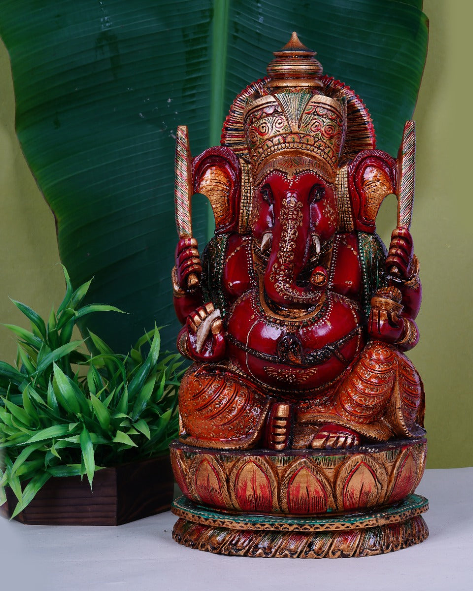 Wooden Hand Carved Figurine of Lord Ganesha — false