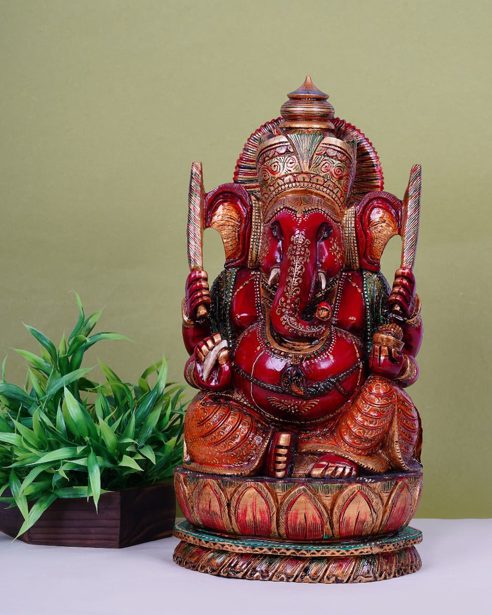 Wooden Hand Carved Figurine of Lord Ganesha — false