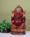 Wooden Hand Carved Figurine of Lord Ganesha — false