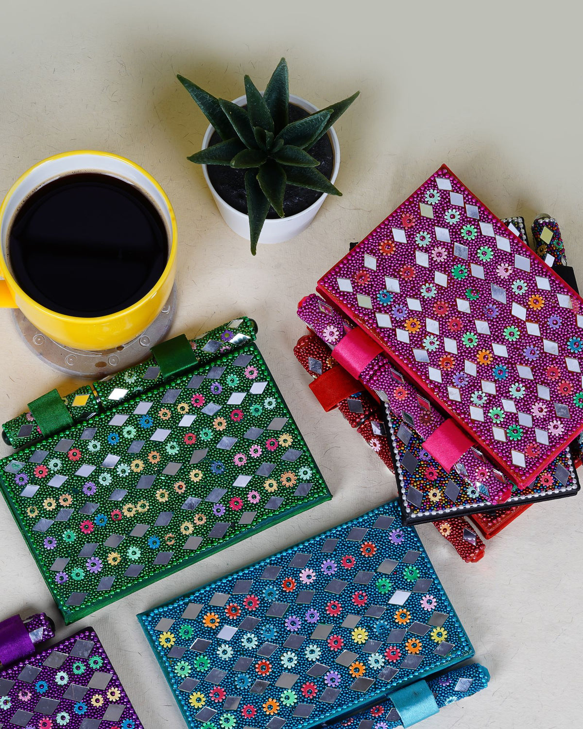 Handcrafted Lac Diary with Pen - Pack of 5 — 5 inch