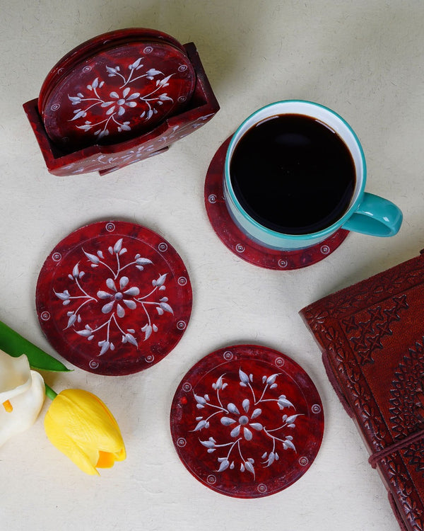 Marble Handcrafted Coasters Red — false