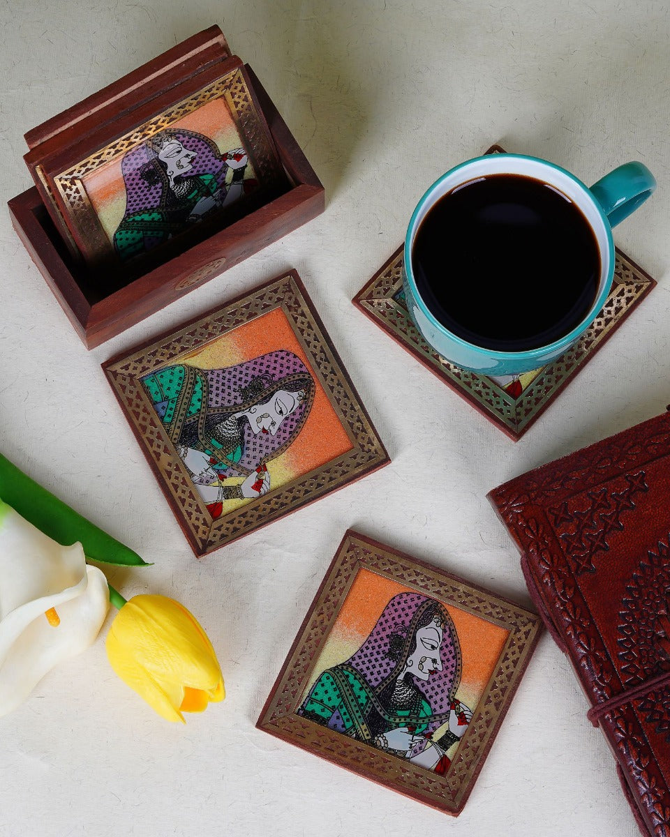 Wooden Handcrafted Rajasthani Design Coaster — false