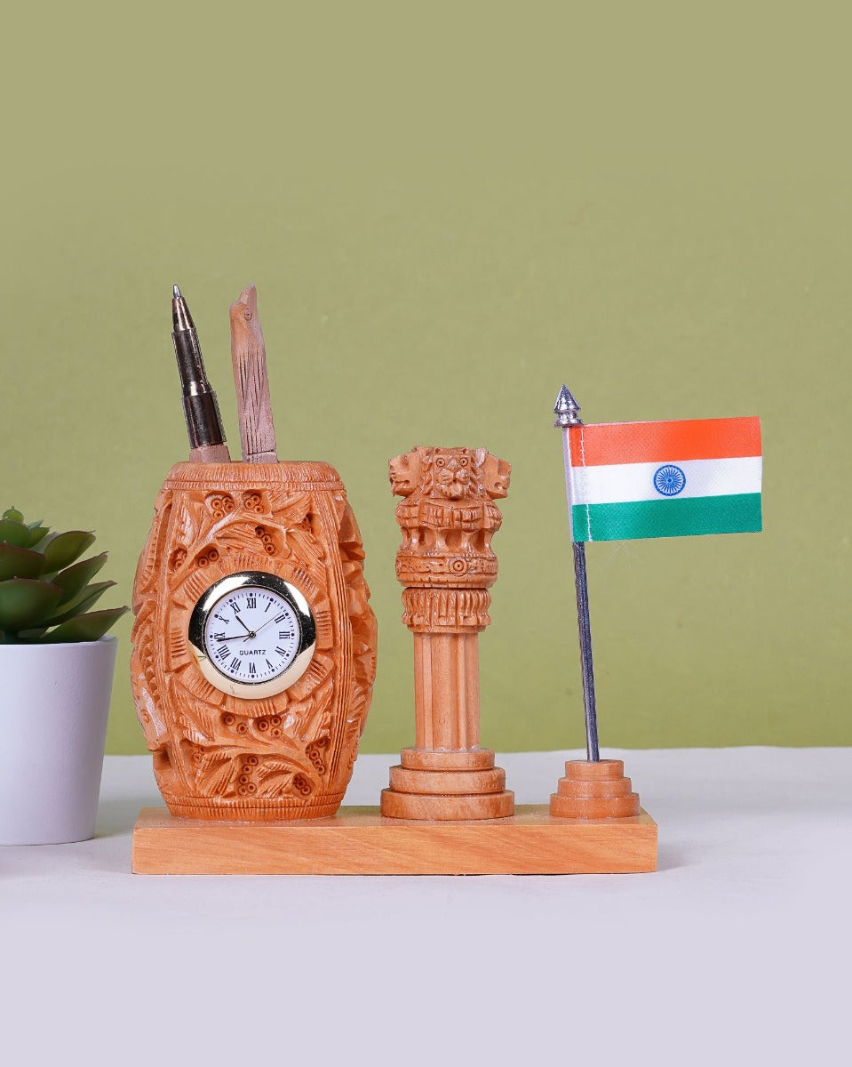 Kadam Wood Handcrafted Watch Pen Stand — false