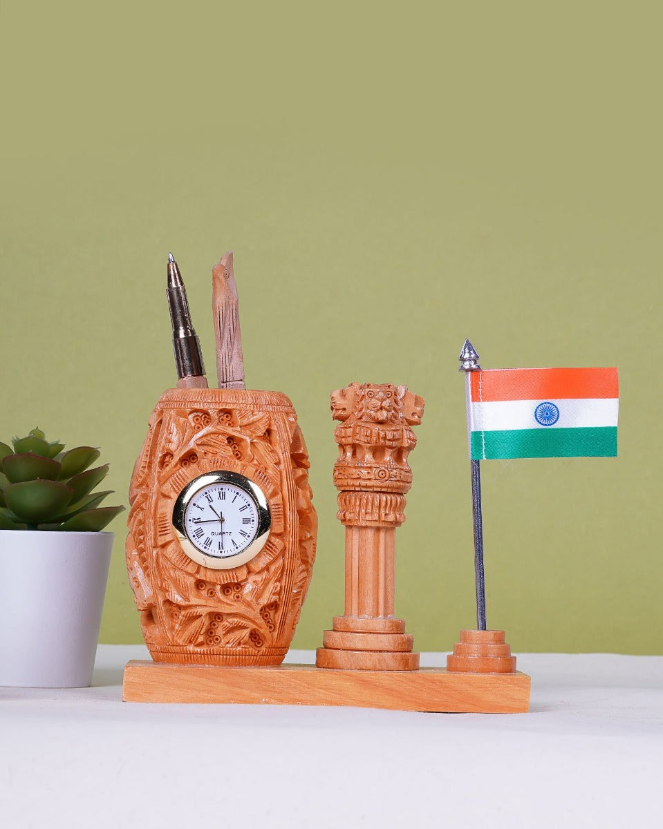 Kadam Wood Handcrafted Watch Pen Stand — false