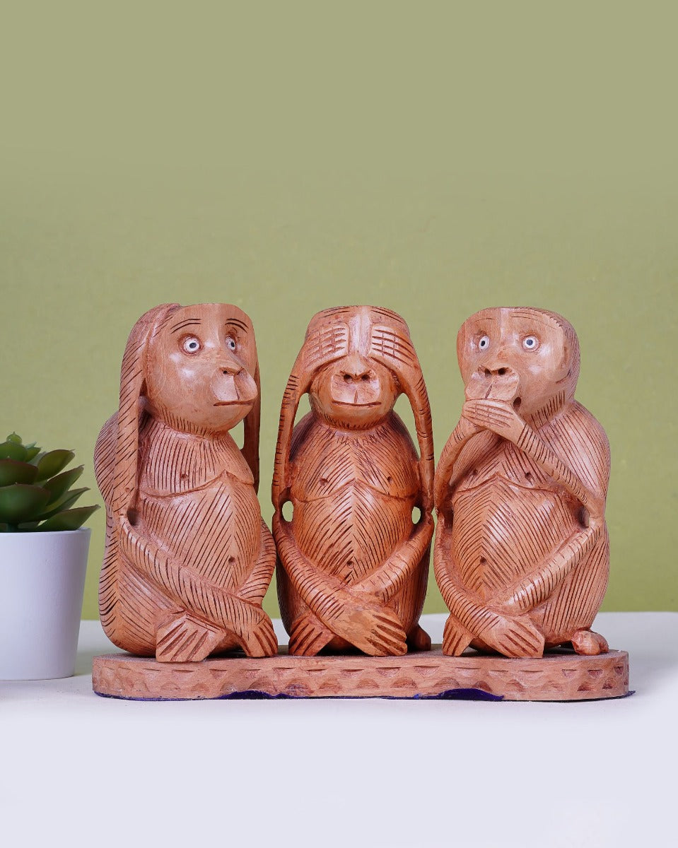 Hand-Carved Three Monkey Statue - Wooden Handicraft — false