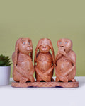 Hand-Carved Three Monkey Statue - Wooden Handicraft — 2 inch, Brown