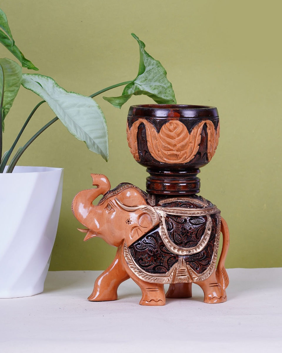 Kadam Wood Handcrafted Elephant Candle Stand — false