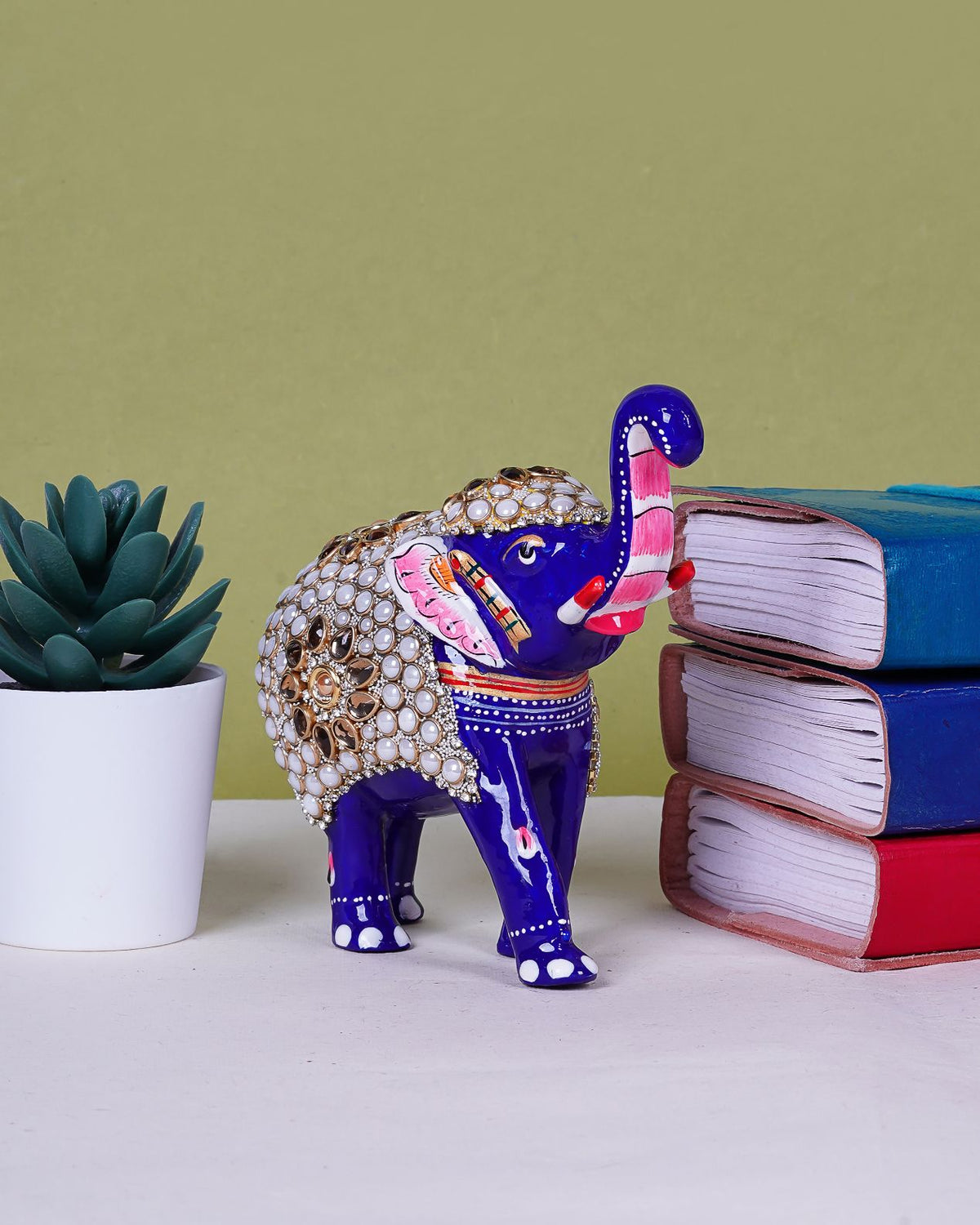 Metal Bead Work Elephant Blue — 4 inch