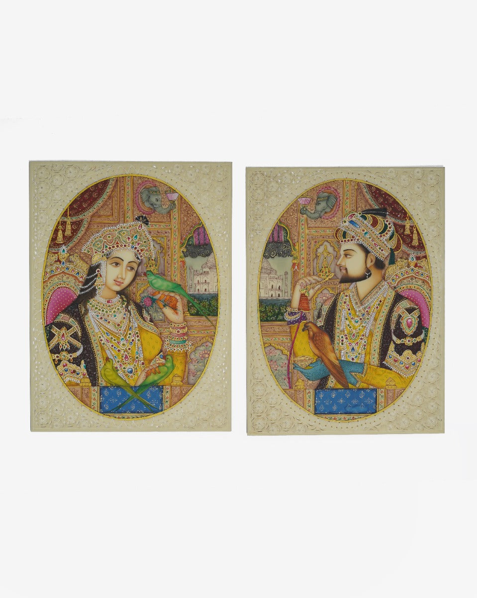 Shah Jahan & Mumtaz Miniature Painting - Artificial Ivory (Unframed) — false