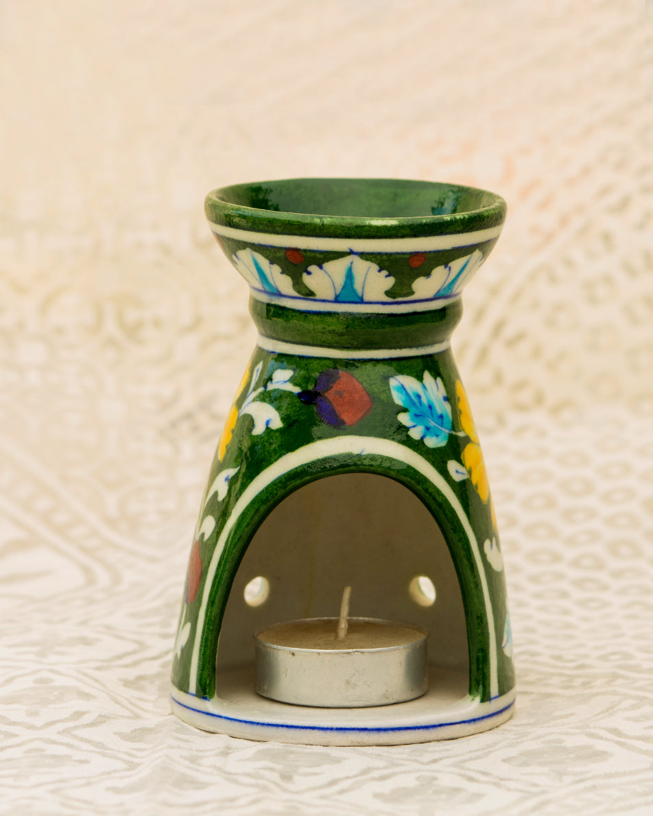 Blue Pottery- Handcrafted Aroma Candle Stand(Green) — false