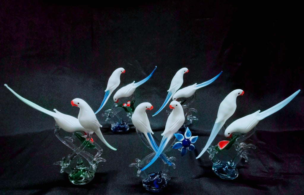 Crystal Handcrafted Opal Glass Parrots — false
